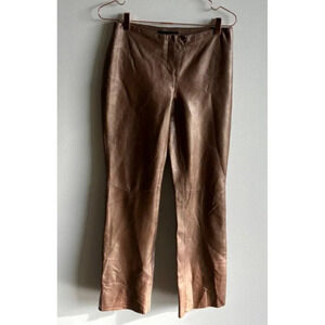 Express World Brand Womens Flat Front Leather Bootcut Pants Bronze Sz M